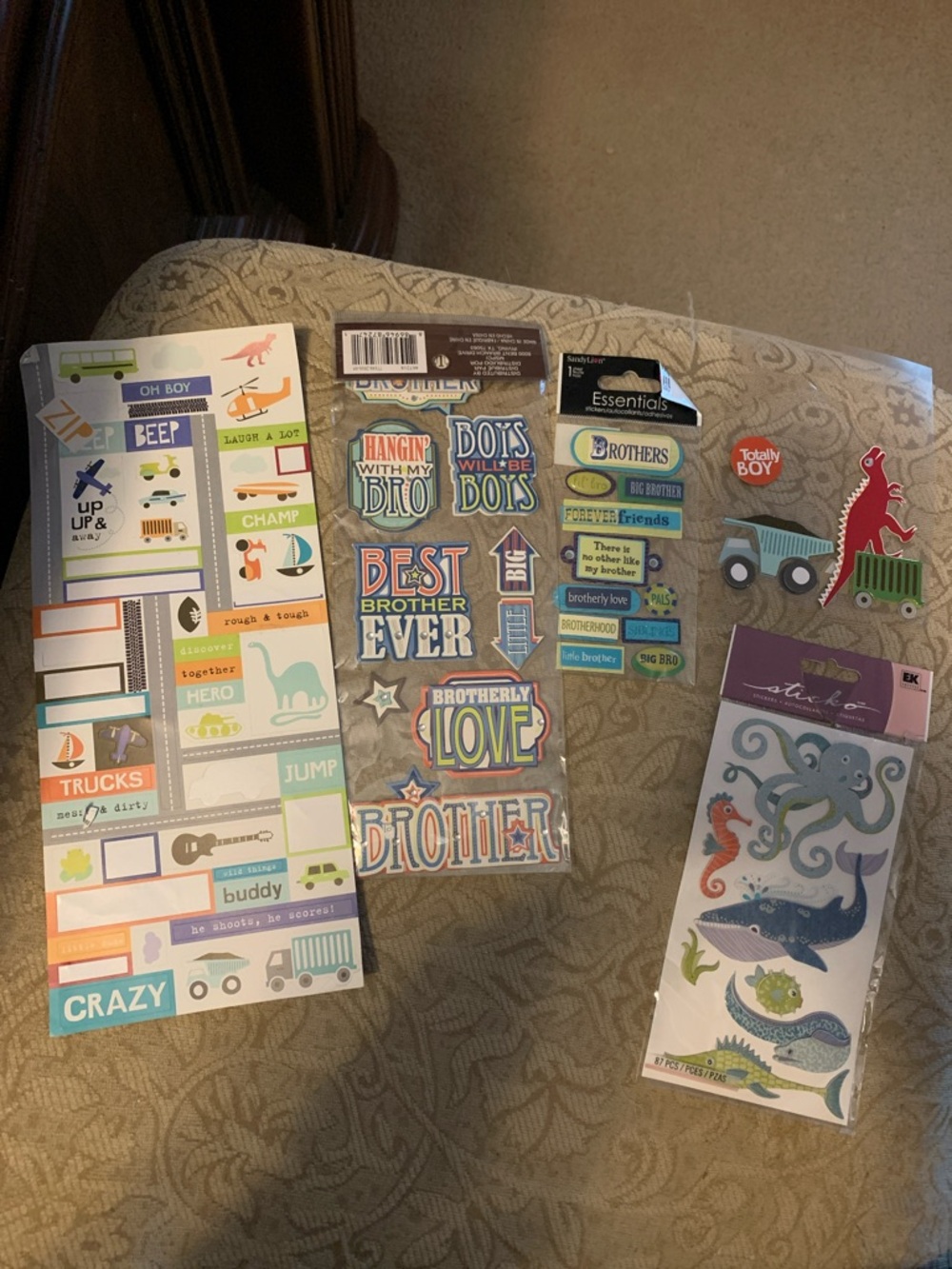 Brother-Themed and Sea Creature Sticker Pack - Multi-Color